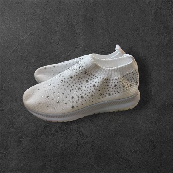 Brand New Amazon Womens Size 41 US 11 White Crystal Embellished Sneakers Walking - Picture 2 of 6